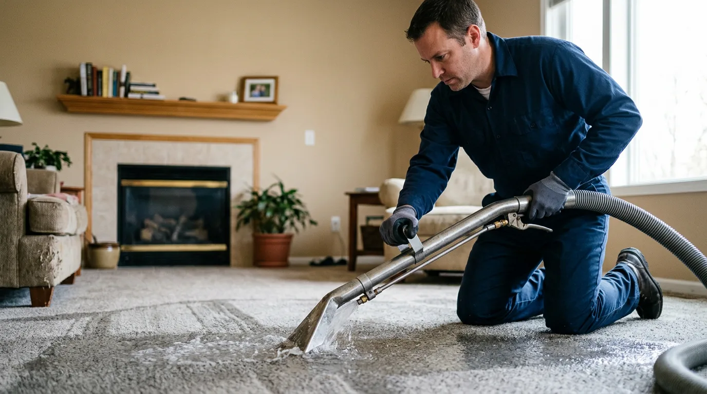 Water damage restoration technician working near Bethany, CT